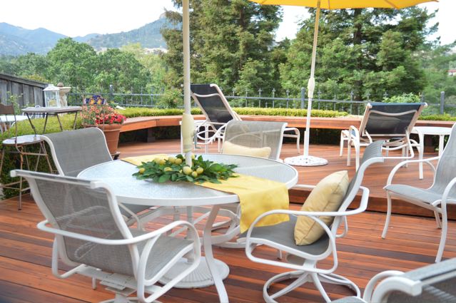 Redwood Deck with Patio Tables